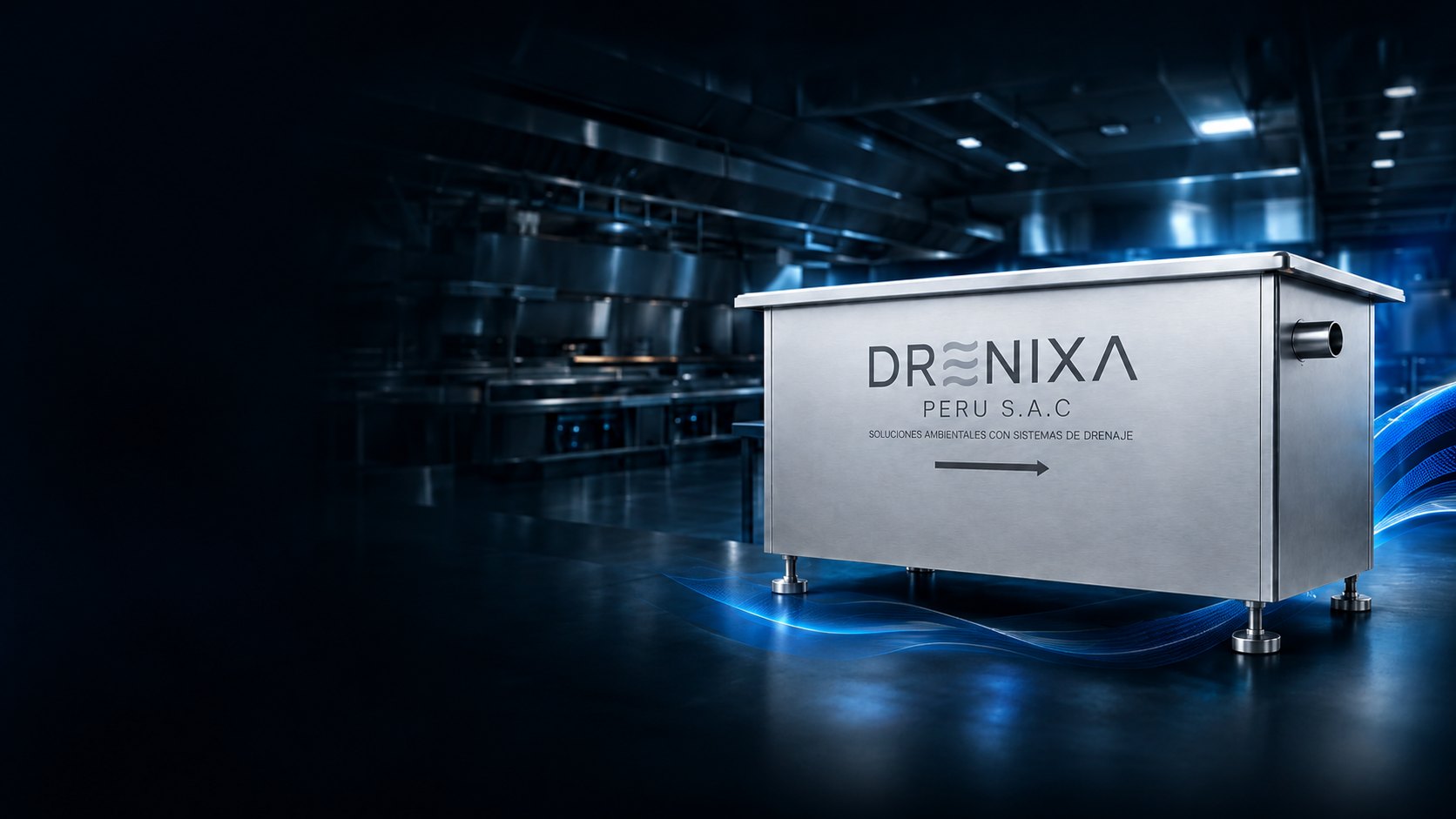 Trampa de grasa Drenixa en cocina industrial